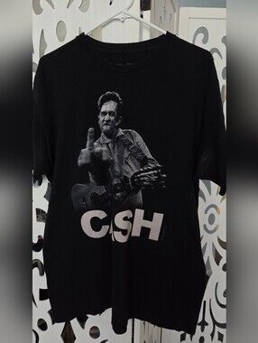 Johnny Cash Jim Marshall Middle Finger T-Shirt Men's L Black Graphic Cotton
